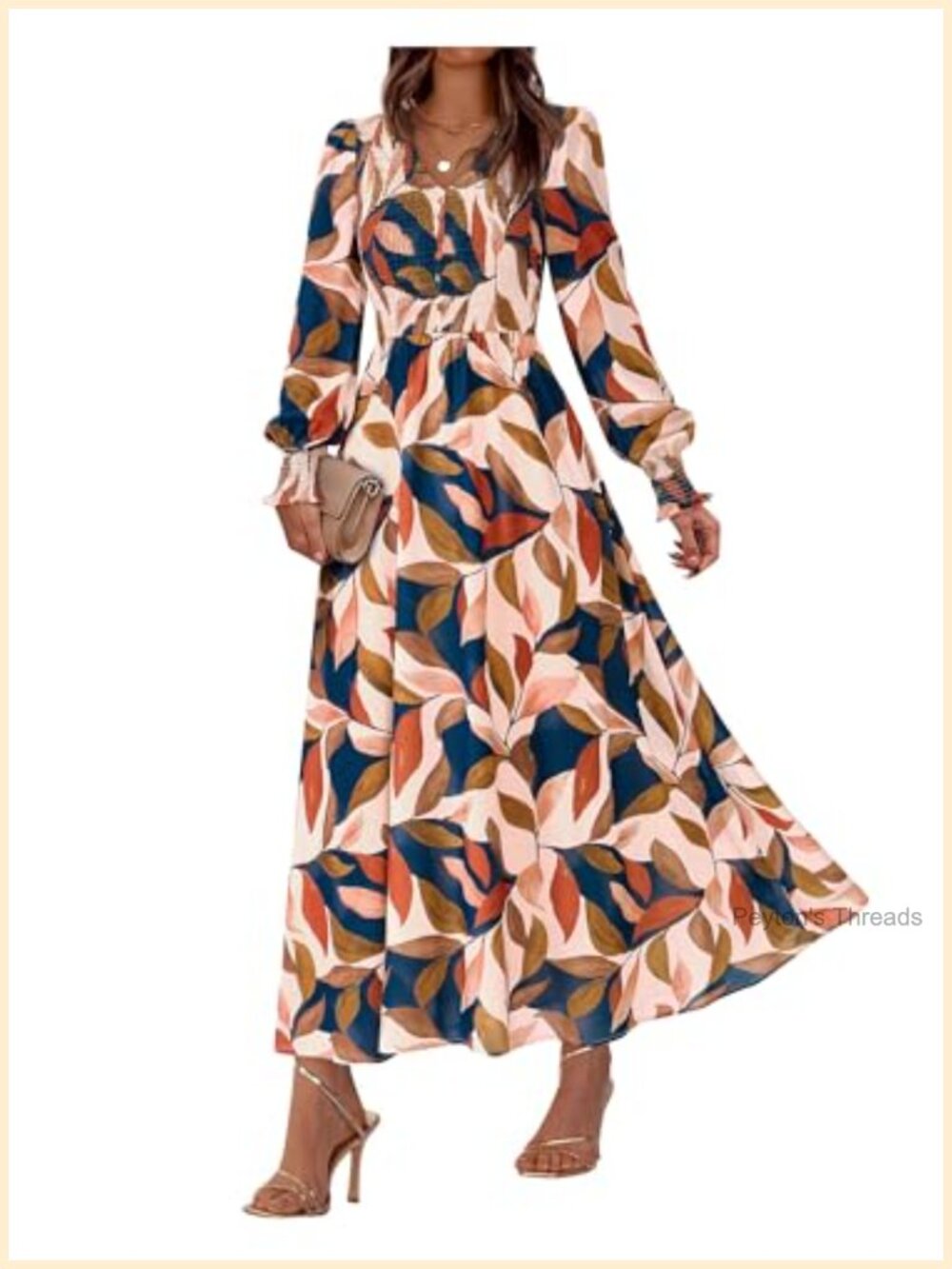 Women Floral Boho Maxi Dress Long Sleeve V Neck Smocked Wedding Guest Fall